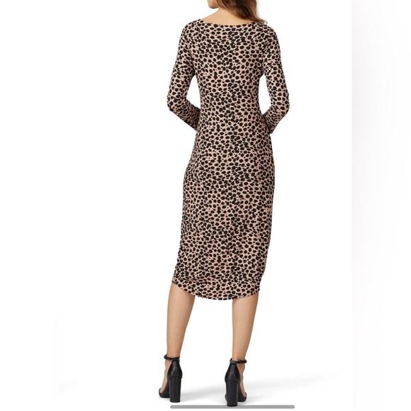RTR Ingrid &‎ Isabel Leopard Print Tan Black Maternity Ruched Midi Dress Sz M - Picture 2 of 12